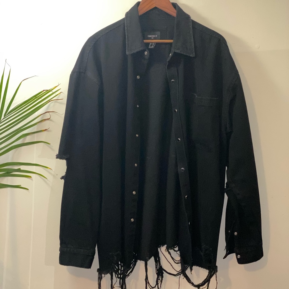 Black Denim Distressed Shirt